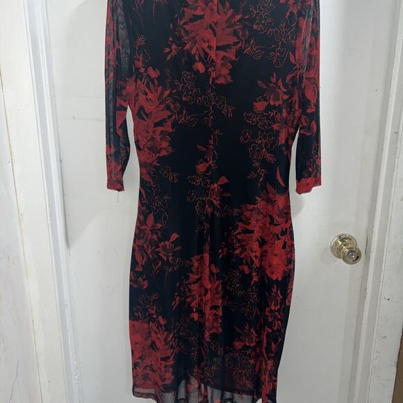 Connected Apparel Red and Black Floral Print Mini Dress Stretchy Size 14p - Picture 5 of 5